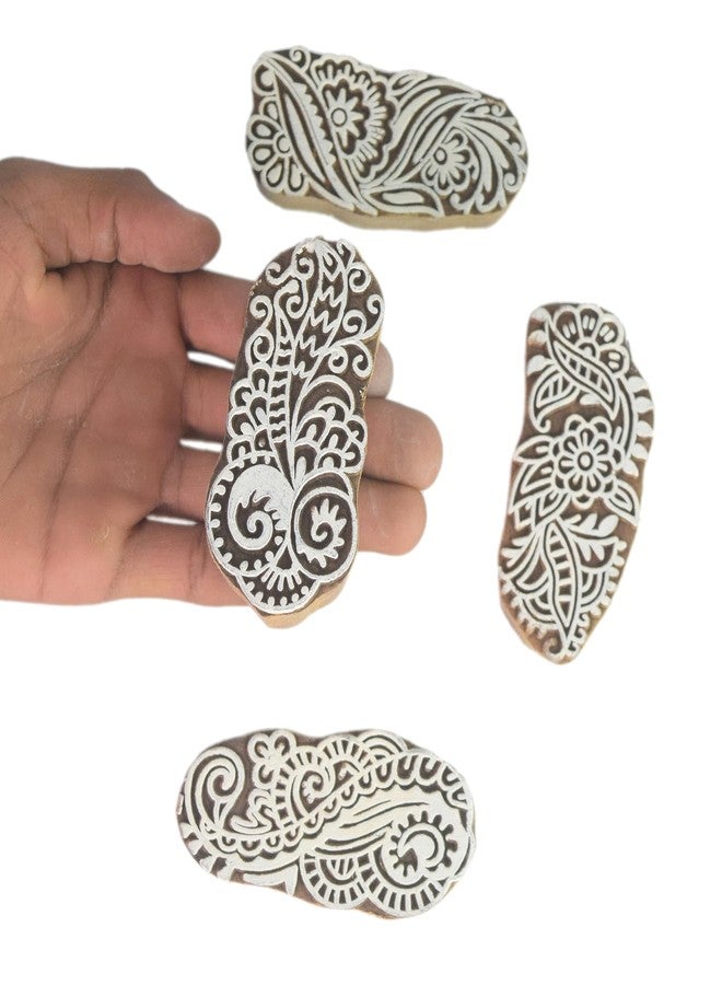 Global Art 5 Pieces of Wooden Hand Carved Beautiful Design Stamps Blocks Collectible - Textile Hand Blocks Art � Fabric Wooden Printing Block i77-162 - Image 5